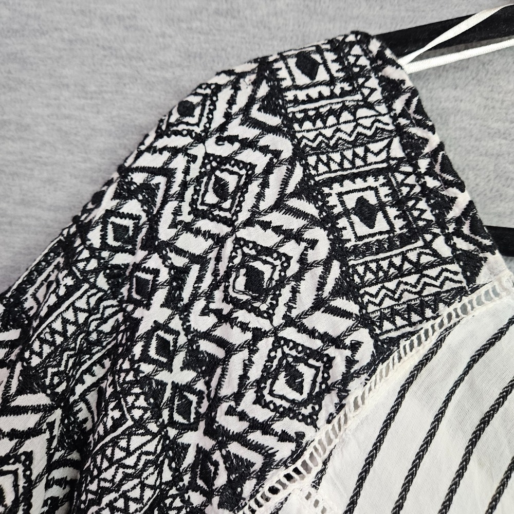 Free People Lola Black White Stripes Boho Dress Sz S Embroidered Bell Sleeve NEW - Picture 7 of 14